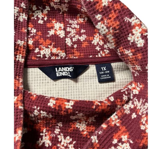 Lands’ End Floral Waffle Knit Cowl Neck Tunic Top 1X Drawstring Hem Cottagecore - Picture 8 of 16